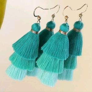 Green Tiered Tassle Earrings